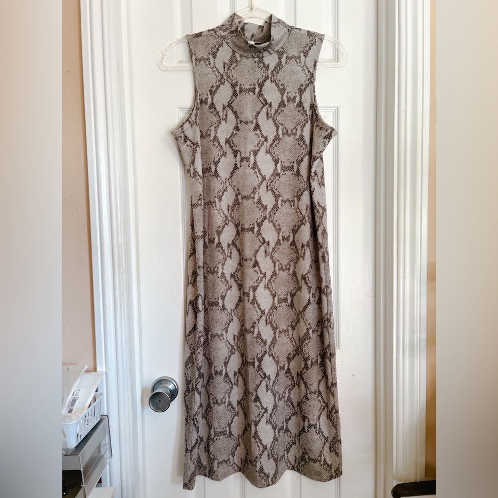 Banana Republic S dress gray snake boa python column stretch sleeveless $89 - Picture 3 of 8